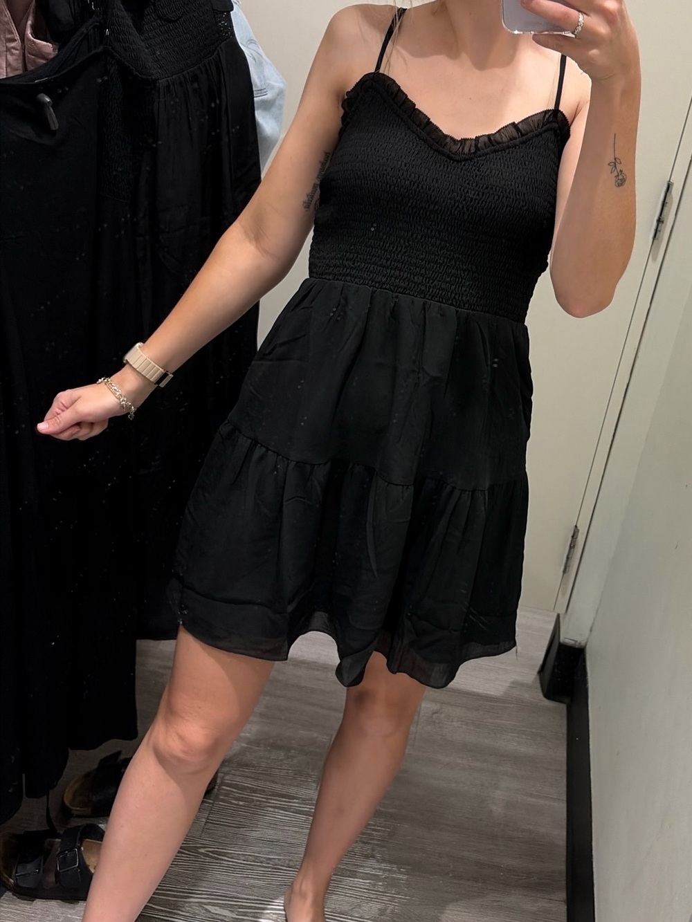 Black Smocked Tiered Mini Dress - Unbranded